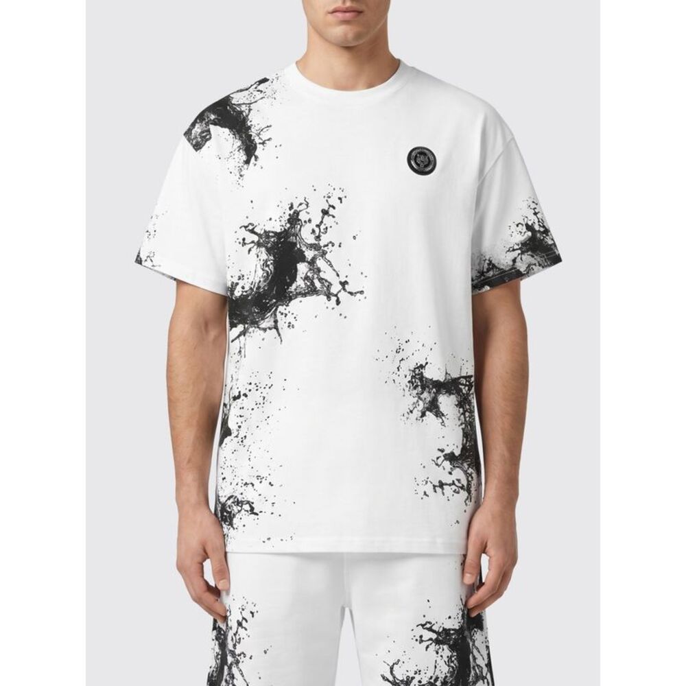 Plein Sport Men Plein Sport Abstract-Print Cotton T-Shirt With Applied Logo